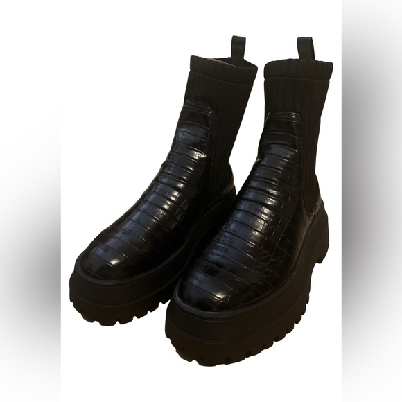 London Rebel Platform Croc chelsea calf sock boots - Picture 1 of 6